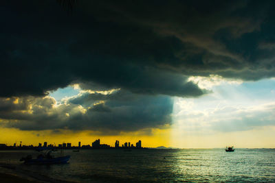 Panoramic view of sea against dramatic sky