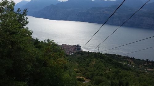 Scenic view of mountains and sea against sky