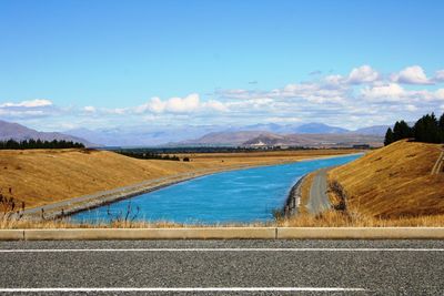 Scenic view of landscape against blue sky