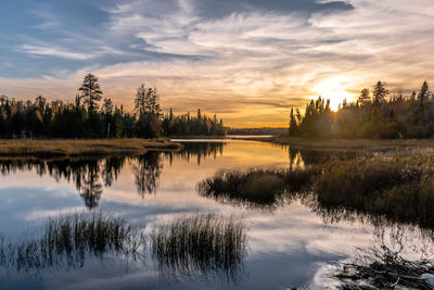 Scenic view of lake against sky at sunset