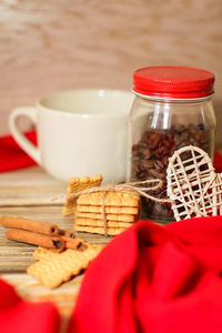 Close-up of coffee cup on table
