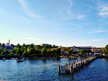 View of bay with buildings in background