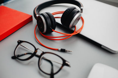 Headphones on work desk 