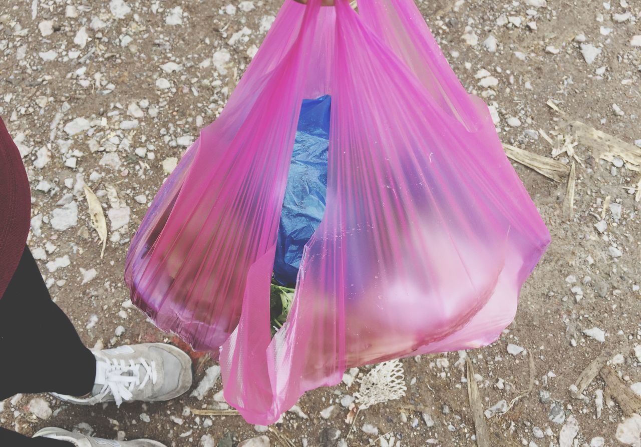 high angle view, field, day, pink color, outdoors, sunlight, close-up, nature, dry, flower, leaf, clothing, hanging, red, no people, purple, fragility, plant, fabric, season