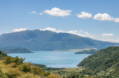 Scenic view of mountains and sea 