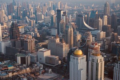 High angle view of buildings in city