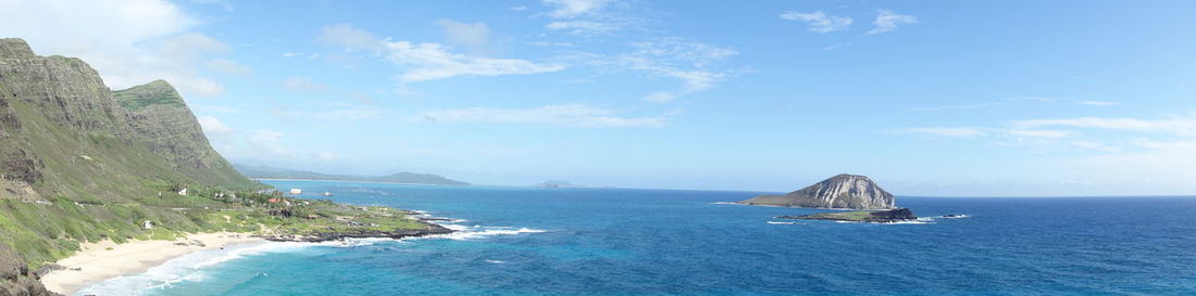 Scenic view of sea against blue sky