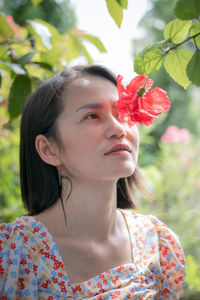 Close-up portrait of a beautiful young woman