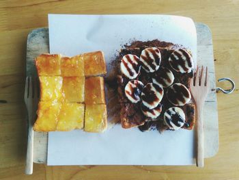 High angle view of dessert in plate on table