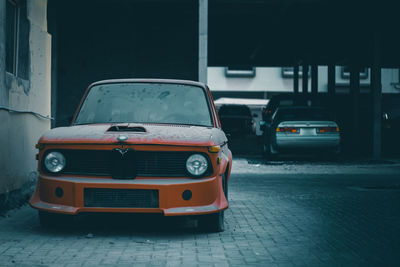 Vintage car on road in city