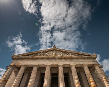 Low angle view of historical building against cloudy sky