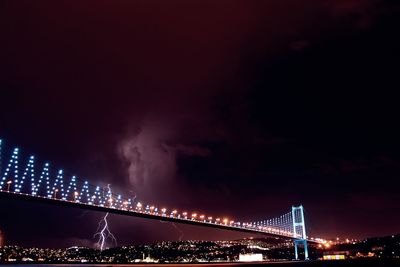 Low angle view of illuminated bridge against cloudy sky