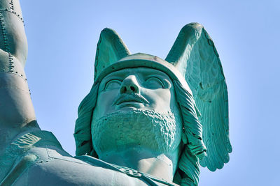 Detail of the head of the hermann monument near detmold, germany, view from below