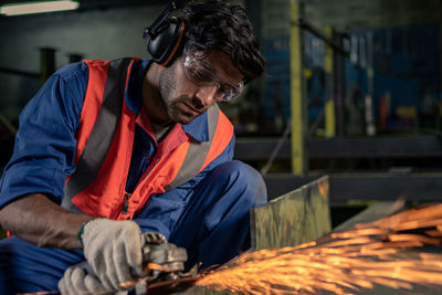 Male engineer working in an industrial factory. concept industry.