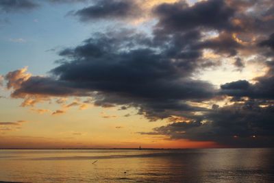 Scenic view of sea against dramatic sky