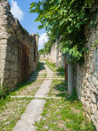 Footpath amidst buildings against sky