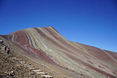 Scenic view of desert against clear blue sky