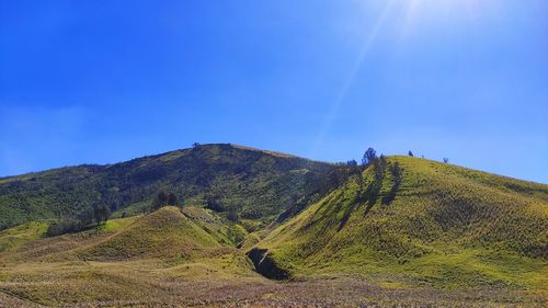 Scenic view of landscape against blue sky