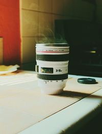 Camera lens on table