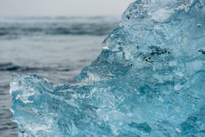 Close-up of ice crystals against sea