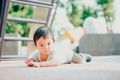 Portrait of cute baby girl at home