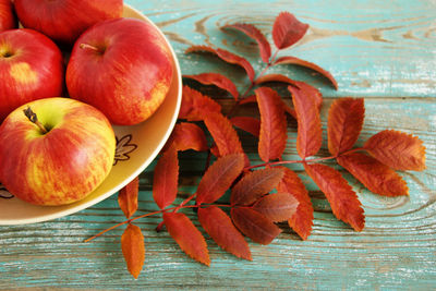 High angle view of fruits on table