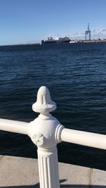 Close-up of pier over sea against sky