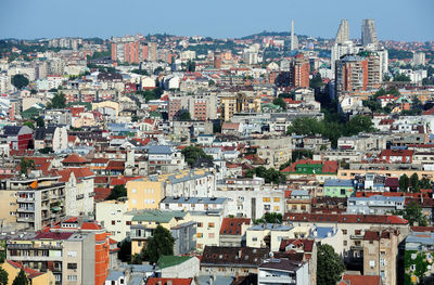 High angle view of townscape against sky