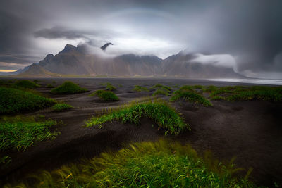 Scenic view of land against sky