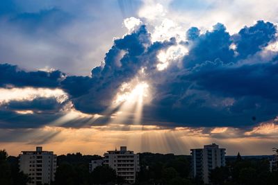 High section of cityscape against cloudy sky