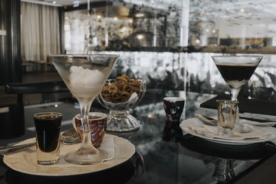 Affogato drinks with liquor on table at a bar