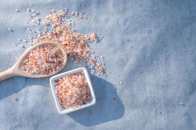 High angle view of breakfast on table