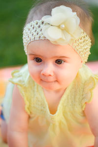 Close-up portrait of a cute baby girl