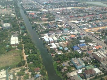 High angle view of buildings in city