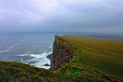Scenic view of horizon from latrabjarg cliffs