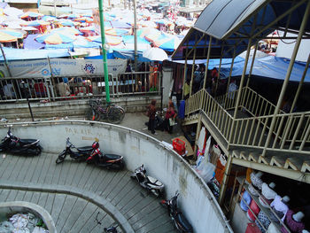 High angle view of people in bus