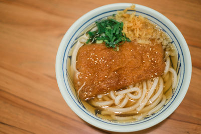 High angle view of food in bowl on table