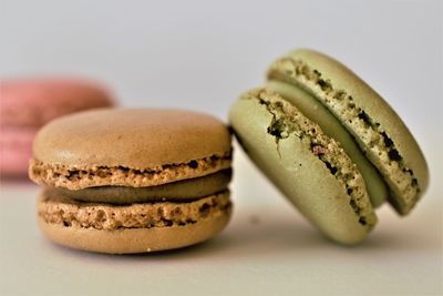Close-up of cookies against white background