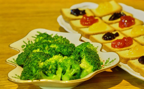 High angle view of salad in plate on table