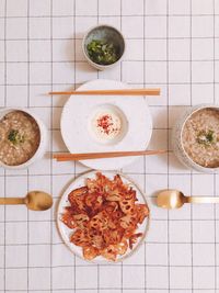 High angle view of food on floor