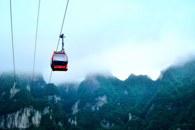 Overhead cable car over mountains