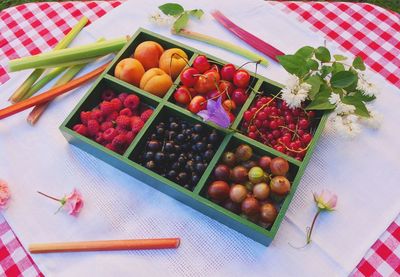 High angle view of fruits in basket