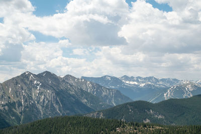 Scenic view of mountains against cloudy sky