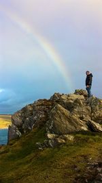 Rear view of man standing on cliff