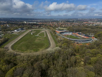 Aerial photo of ceres arena in kongsvang, aarhus