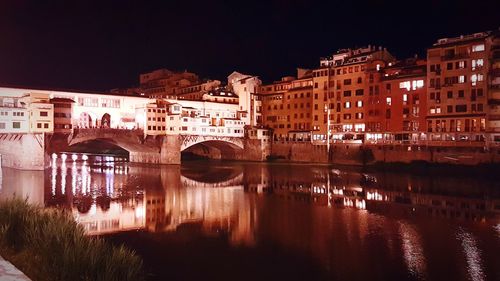 Reflection of buildings in city at night