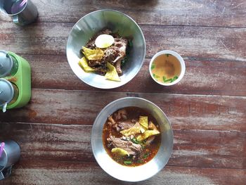 High angle view of food in plate on table