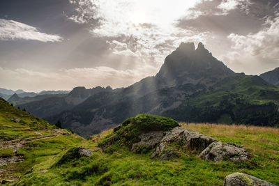 Scenic view of rocky mountains against sky