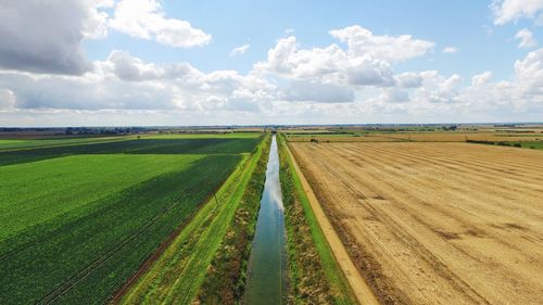 Scenic view of agricultural field against sky