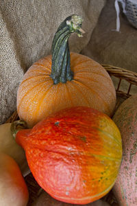 High angle view of pumpkin on table